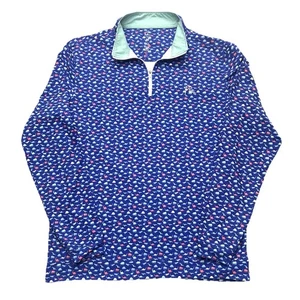 Rhoback 1/4 Zip Mens M Blue Q Zip Pullover Dinosaurs Golf Performance Stretch - Picture 1 of 15