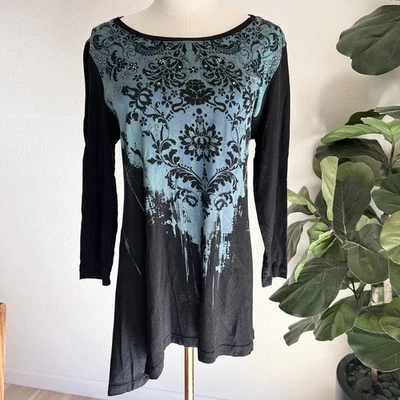 Top túnica Katina Marie Y2K (S) estrás asimétrico brillante barroco damasco vanguardista Foto 1 de 4