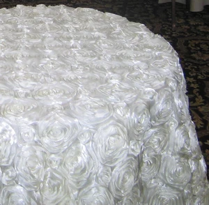Paquete de 5 mantel redondo de 120" satén 3D roseta 3 colores cinta boda mesa de 5 pies - Imagen 1 de 5