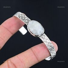 Natural Rainbow Moonstone Gemstone 925 Silver Bangle Adjustable For Girls