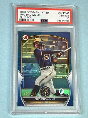 ERIC BROWN JR 2023 BOWMAN 1ST EDITION BLUE FOIL SP CARD /150 PSA GEM MT 10 - Image 1 of 3