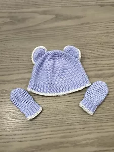 Handmade Crochet/Knit Cute Baby Hat With Ears And Mittens Gift Set, Gift Idea - Picture 1 of 2