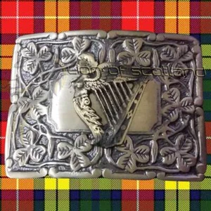 New Scottish Kilt Belt Buckle Irish Harp Antique Finish/Shamrock Celtic Buckles - Picture 1 of 3