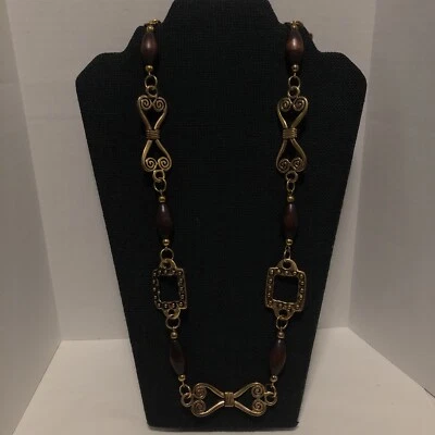 Cinturón de cadena de cuentas de metal y madera tono oro rosa o latón New York Studio de 37" Foto 1 de 4