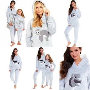 Sloth Design Women Pyjama Sets Girls PJ's Super Soft Teddy Sherpa Fleece Pyjamas - Picture 1 of 9