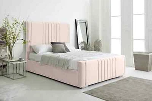 Willard Blush Plush Velvet Upholstered Bed Frame & 9" Mattress FREE DELIVERY! - Picture 1 of 2