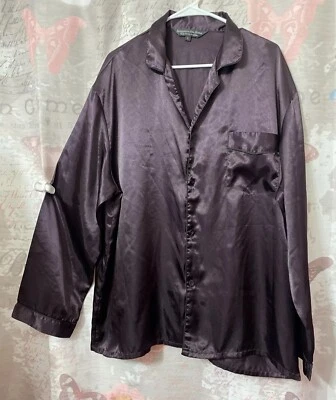 ALEXANDER DEL ROSSA Satin Lounge Pajama Top Violet Button Up Long Sleeve Sz L - Image 1 of 4