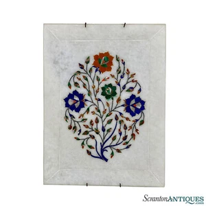 Vintage Traditional Persian White Marble Floral Stone Inlay Hanging Serving Tray - Picture 1 of 7