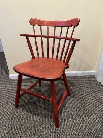 S BENT BROTHERS Maple Windsor Colonial Chair-Fan Spindle Arm-Table-Dining Cover
