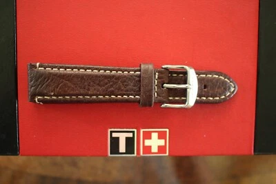 #1 TISSOT SILVER BUCKLE 20MM BROWN GRAIN CALF LEATHER WATCH BAND WATCHBAND STRAP - Image 1 of 4