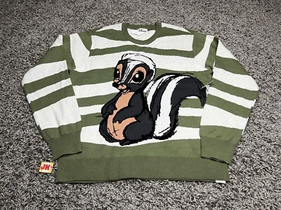 NEW Disney Sweater Adult Large Green White Bambi Flower Knit Sweatshirt Parks - Image 1 of 4