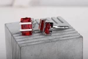 3Ct Emerald Cut Lab-Created Red Ruby Solitaire Men's Cufflink 14K Gold Finish - Picture 1 of 3