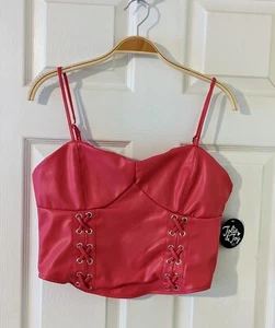 Top donna rosa vegan in pelle simile a corsetto con spalline cropped taglia L nuova con etichetta - Foto 1 di 8