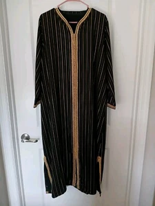 Brand New Moroccan Caftan Black Color Hand Made Skelli Design, Crepe Fabric - Picture 1 of 9