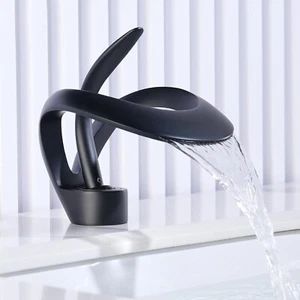Black Bathroom Sink Faucet 1 Hole Single Handle Waterfall Basin Vanity Mixer Tap - Picture 1 of 12