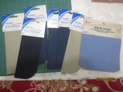 Denim & Khaki Patch Color Tape Lot Sewing Mending Bondex Penn Blue Jeans Repair - Image 1 of 2