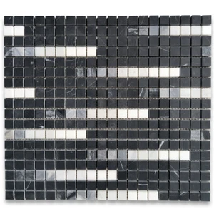 N22AXH Nero Marquina Black Marble Square Meteor Shower Mosaic Tile Honed - Picture 1 of 6