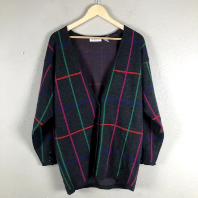 Cárdigan suéter Liz Claiborne para mujer gris medio a cuadros mezcla de lana y cachemir Foto 1 de 4