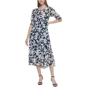 Tommy Hilfiger Womens SZ 10 Sunday Floral Print Chiffon Maxi Peasant Dress - Picture 1 of 13