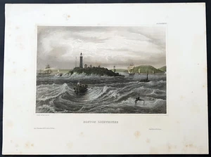 1855 Herrmann Meyer Antique Print View of Boston Lighthouse Little Brewster Isle - Picture 1 of 1
