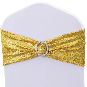 100 Pack All Around Gold Sequin Chair Sashes Bows for Wedding Celebration Dec... - Picture 1 of 7