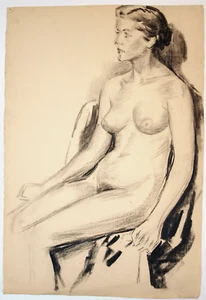 Cor Visser (1903-1982) Graphitzeichnung. sitzender Akt. Weibliche Lebensstudie - Bild 1 von 3