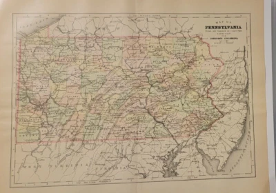 Antigua placa de cobre mapa coloreado a mano Pennsylvania Johnson's Cyclopaedia 1897 Foto 1 de 4