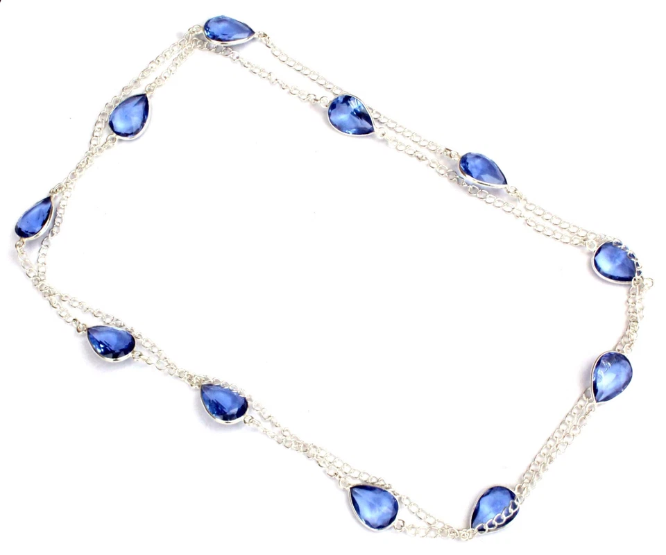 Collar Joyería Plata de Ley 925 Hecho a Mano Piedras Preciosas Tanzanita Azul Talla 36" Foto 1 de 1