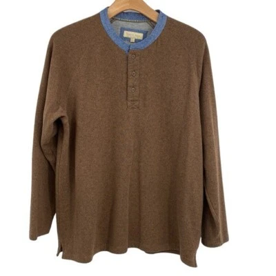 Territory Ahead Henley Sweater Mens Size XL Brown Blue Wool Blend Pullover Snap - Image 1 of 4