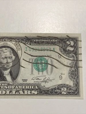 Error misaligned  1976 $2 I mineapolis Stamp note UNC！Super Top Rare！ - Image 1 of 4