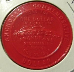 1967 Anchorage, AK Commemorative Dollar Red Plastic Trade Token - Alaska - Bild 1 von 2