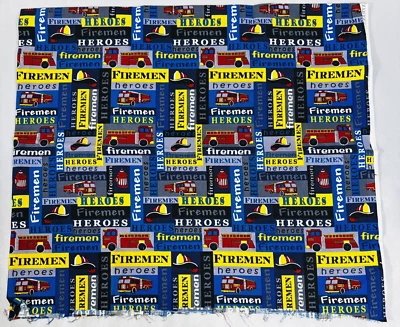 David Textiles Firemen Heroes Firetruck Helmet Hydrant Cotton 1 Yard - Image 1 of 4