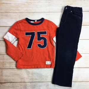 Baby Gap Boys 4/5 XS Navy Blue Corduroys & Orange Long Sleeve T-shirt Outfit 5T - Picture 1 of 7