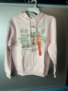 HELLO KITTY Women's Sweatshirt Hoodie Kitty & Friends Go Camping PINK NEW XSmall - Picture 1 of 9