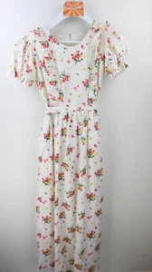 Vintage 1970's handmade prairie dress in white with floral print size S/UK8 - Picture 1 of 7