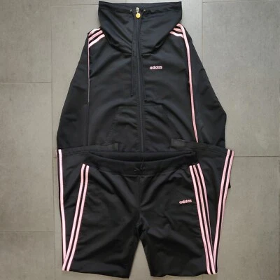 Y2K Adidas Rosa Chándal Traje de Pista Chaqueta Pantalones Conjunto Pierna Ancha Mujer Capucha Grande Foto 1 de 4
