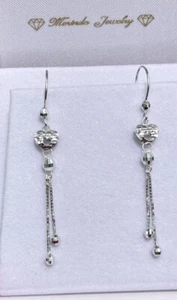 18k Solid White Gold Heart Dangle Leverback Earrings, Diamond Cut 2.10 Grams - Picture 1 of 5