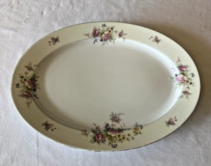 MEITO CHINA JAPAN  serving platter  16"x12" Oval FLORAL W/ Gold Rim Hand Painted - Picture 1 of 10