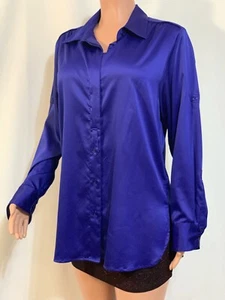 NWT Sz L Ellen Tracy Polyester Bold Sapphire Blue Career Stretch Blouse - Picture 1 of 12