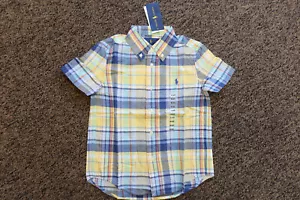 Ralph Lauren Boy's Short Sleeve Button Down Shirt - Size 4 / 4T - Yellow Plaid - Picture 1 of 4