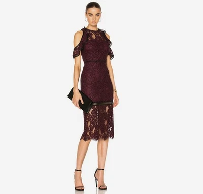Alexis Evie Lace Sheath Midi Dress Cold Shoulder Burgundy Wine Medium - Image 1 of 4