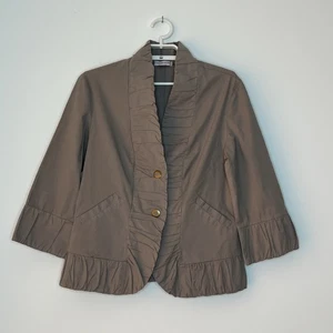 XCVI WEARABLES Gray Size S/M Jacket Lagenlook 3/4 Sleeve Puff Gathered Ruffle - Picture 1 of 4
