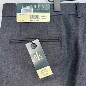 Lauren Ralph Lauren Pants 42W x 32L Charcoal 100% Wool Flat Front NEW $125 - Picture 1 of 10