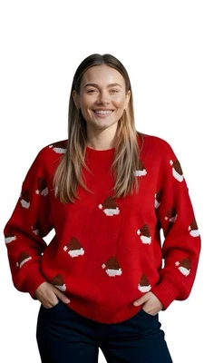 Holiday Sweater Santa Hats Red Knit Ugly Christmas Sweater Size Large NWT - Image 1 of 4