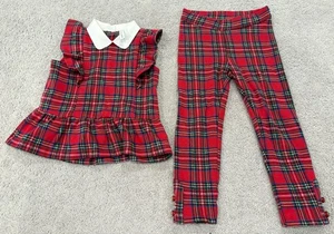 Janie und Jack Mädchen zweiteiliges kariertes Outfit Weihnachten Urlaub Größe 3 Hemd Hose - Bild 1 von 6