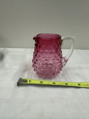 Vintage Fenton Hobnail Cranberry Translucent Pitcher, Squat Jug, Art Glass 3.5 T - Image 1 of 3