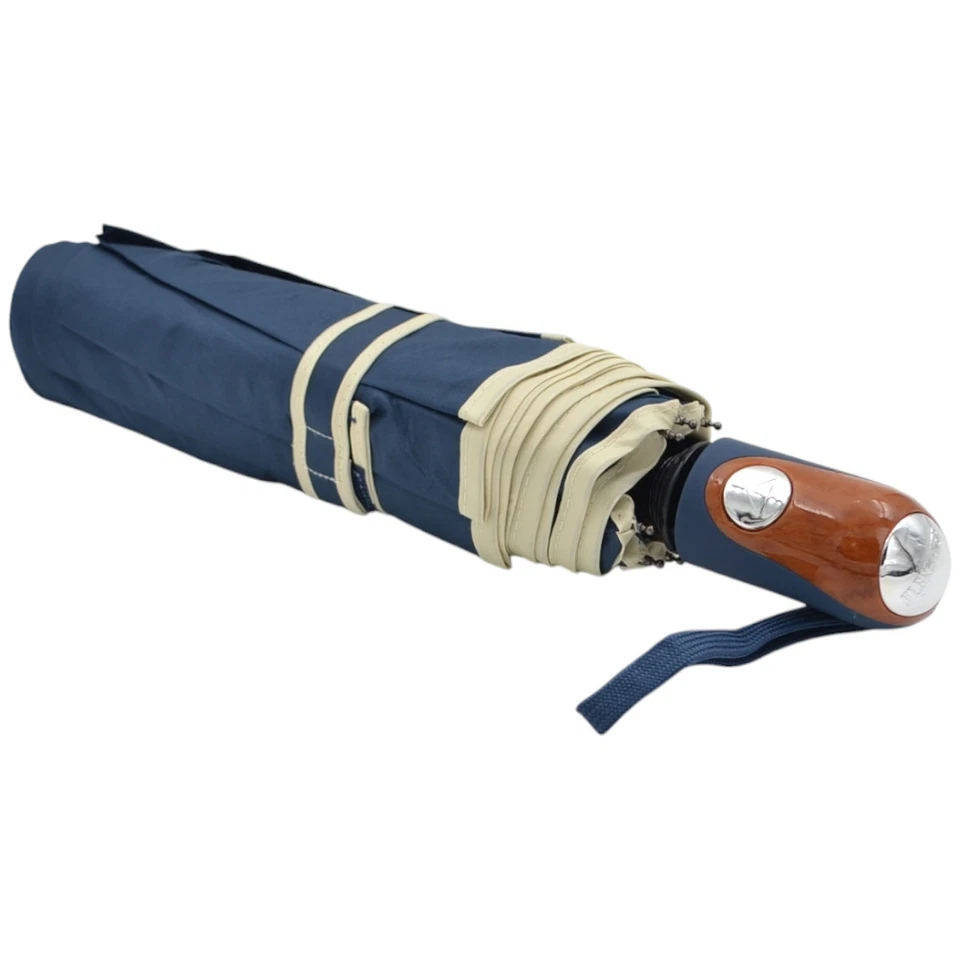 Ombrello pieghevole blu da borsa piccolo con apertura automatica antivento con s - Immagine 1 di 4