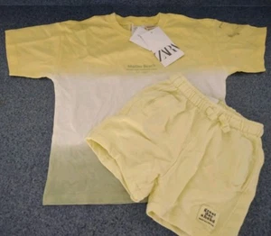 AR1 Zara Boys Clothes Short Sleeve Yellow Beach T-shirt And Shorts Size Lot 2 - Picture 1 of 9