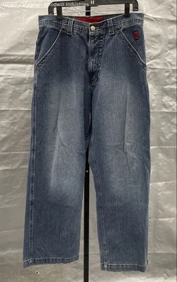 Jeans jeans masculino JNCO bordado azul dragão ajuste relaxado casual tamanho 34x32 - Imagem 1 de 4
