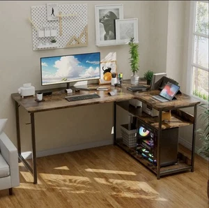 L Shaped Gaming Desk with Power Outlets Corner Computer Desk 130x80CM-brown🚚💨 - Picture 1 of 9